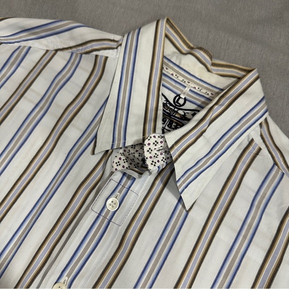 Men's dress shirt sz Lg by Eight, cotton, stripe, floral contrast, office, fall - Picture 1 of 10